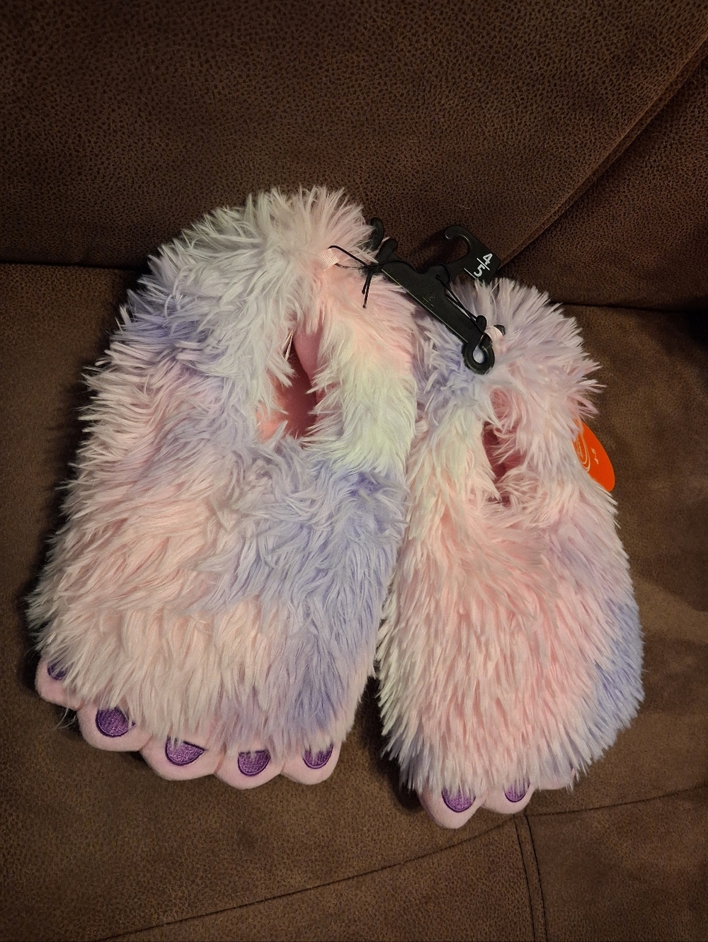 Wonder Nation Kids Tie Dye Pink And Purple Monster Yeti Slippers Size 4/5